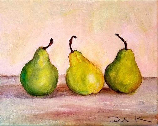 girls-night-out-pears-still-life-in-acrylic-charlotte-fine-arts-gallery
