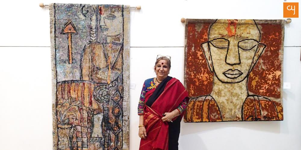 Artist Rini Dhumal at Smartavya art exhibition
