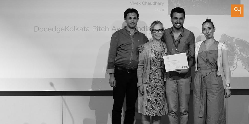 Winning the best pitch award at DOCEDGE, Kolkata